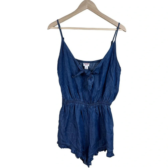 Mossimo • Chambray Tie Front Knot Romper - Picture 2 of 10